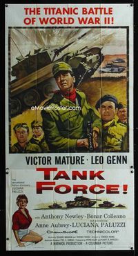 1m492 NO TIME TO DIE 3sheet '58 Victor Mature in the titanic battle of World War II, Tank Force!