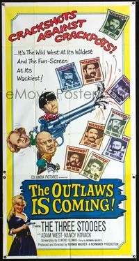 1m499 OUTLAWS IS COMING three-sheet movie poster '65 The Three Stooges with Curly-Joe are cowboys!
