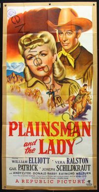 1m510 PLAINSMAN & THE LADY three-sheet '46 art of Wild Bill Elliott & Vera Ralston, Pony Express!
