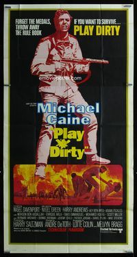 1m511 PLAY DIRTY int'l three-sheet '69 cool art of WWII soldier Michael Caine with machine gun!