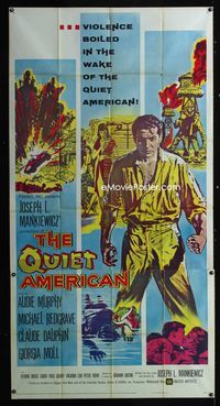 1m522 QUIET AMERICAN three-sheet movie poster '58 Audie Murphy, Michael Redgrave, Grahame Greene