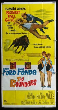 1m542 ROUNDERS three-sheet poster '65 Glenn Ford, Henry Fonda, sexy Sue Ane Langdon & Hope Holiday!