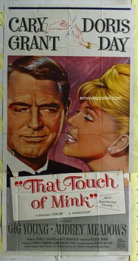 1m601 THAT TOUCH OF MINK three-sheet movie poster '62 great close up art of Cary Grant & Doris Day!