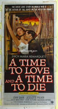 1m608 TIME TO LOVE & A TIME TO DIE 3sh '58 romantic artwork of John Gavin & sexy Lieselotte Pulver!