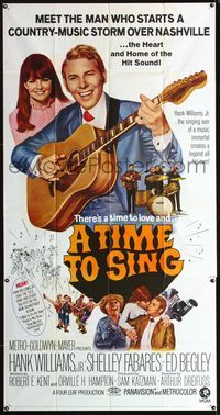 1m609 TIME TO SING three-sheet '68 Hank Williams Jr. playing guitar, Shelley Fabares, country music!