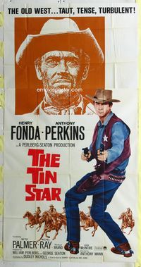 1m610 TIN STAR three-sheet poster R65 art of cowboys Henry Fonda & Anthony Perkins with two guns!