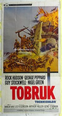 1m611 TOBRUK three-sheet poster '67 art of soldiers Rock Hudson & George Peppard in World War II!