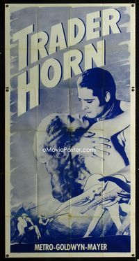 1m614 TRADER HORN three-sheet R43 W.S. Van Dyke, huge romantic image of Edwina Booth & Harry Carey!