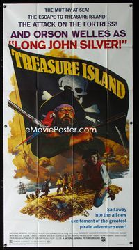 1m615 TREASURE ISLAND three-sheet '72 great artwork of Orson Welles as pirate Long John Silver!