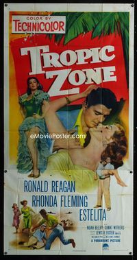 1m617 TROPIC ZONE 3sh '53 great art of Ronald Reagan romancing Rhonda Fleming, plus sexy Estelita!