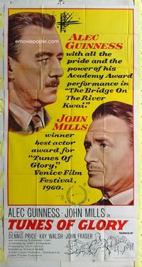 1m619 TUNES OF GLORY three-sheet poster '60 great giant headshots of John Mills & Alec Guinness!
