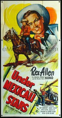1m622 UNDER MEXICALI STARS three-sheet '50 great huge artwork image of cowboy Rex Allen riding Koko!