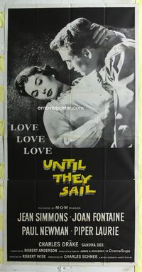 1m625 UNTIL THEY SAIL three-sheet poster '57 great romantic close up of Paul Newman & Jean Simmons!