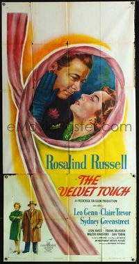 1m627 VELVET TOUCH three-sheet '48 stone litho romantic artwork of Rosalind Russell & Leo Genn!