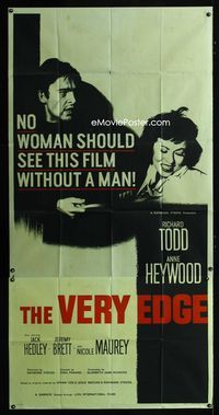1m628 VERY EDGE English three-sheet movie poster '62 artwork of Richard Todd & Anne Heywood!