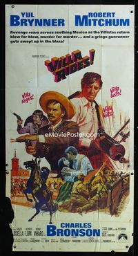 1m631 VILLA RIDES three-sheet movie poster '68 Yul Brynner, Robert Mitchum, Sam Peckinpah