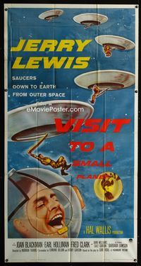 1m633 VISIT TO A SMALL PLANET three-sheet '60 wacky astronaut Jerry Lewis goes into outer space!