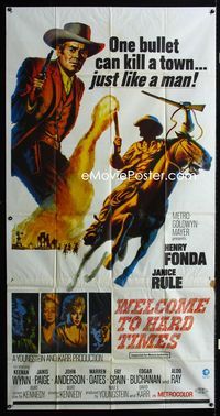 1m640 WELCOME TO HARD TIMES three-sheet movie poster '67 cool artwork of cowboy Henry Fonda!