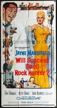 1m645 WILL SUCCESS SPOIL ROCK HUNTER 3sheet '57 art of super sexy Jayne Mansfield in yellow gown!