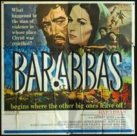 1m004 BARABBAS six-sheet movie poster '62 huge close up art of Anthony Quinn & Silvana Mangano!