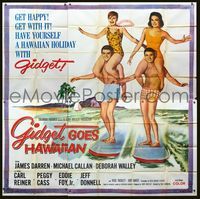 1m011 GIDGET GOES HAWAIIAN 6sheet '61 best image of two guys surfing with girls on their shoulders!