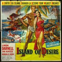 1m013 ISLAND OF DESIRE 6sheet '52 life-sized art of sexiest Linda Darnell & barechested Tab Hunter!
