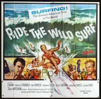 1m023 RIDE THE WILD SURF six-sheet movie poster '64 Fabian, most classic surfing artwork image!