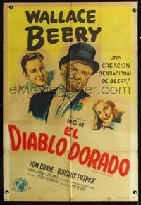 1m038 ALIAS A GENTLEMAN Argentinean poster '48 cool art of Wallace Beery with top hat & monocle!