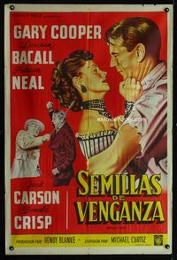 1m062 BRIGHT LEAF Argentinean poster '50 great romantic art of Gary Cooper & sexy Lauren Bacall!