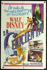 1m065 CINDERELLA Argentinean movie poster R60s Walt Disney classic romantic fantasy cartoon!