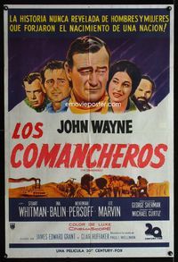 1m068 COMANCHEROS Argentinean movie poster '61 art of John Wayne & co-stars, Michael Curtiz