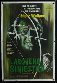 1m084 GREEN ARCHER Argentinean movie poster '61 cool c/u bow & arrow art, from Edgar Wallace novel!
