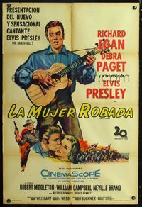 1m121 LOVE ME TENDER Argentinean movie poster '56 artwork of Elvis Presley playing guitar!