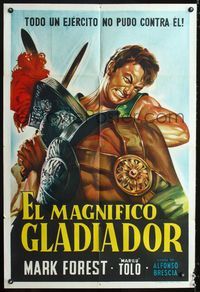 1m124 MAGNIFICENT GLADIATOR Argentinean movie poster '64 Mark Forest is Il Magnifico Gladiatore!