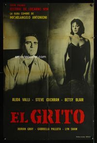 1m140 OUTCRY Argentinean movie poster '57 Michelangelo Antonioni, sexy Alida Valli, Il Grido