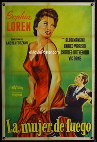 1m147 PILGRIM OF LOVE Argentinean movie poster '53 art of sexiest Sophia Loren in low cut red gown!