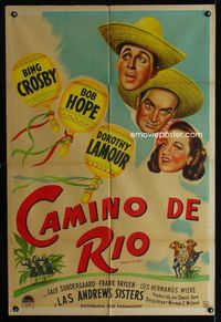 1m160 ROAD TO RIO Argentinean movie poster '48 great art of Bing Crosby, Bob Hope & Dorothy Lamour!