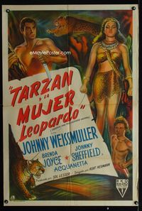 1m190 TARZAN & THE LEOPARD WOMAN Argentinean poster '46 art of Johnny Weissmuller & Acquanetta!
