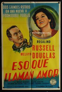 1m199 THIS THING CALLED LOVE Argentinean poster '41 Rosalind Russell has Melvyn Douglas on a chain!