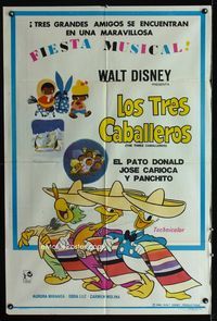1m201 THREE CABALLEROS Argentinean movie poster R68 Donald Duck, Panchito & Joe Carioca!
