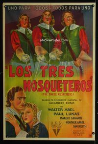 1m202 THREE MUSKETEERS Argentinean poster '35 cool artwork image of Athos, Porthos, and Aramis!