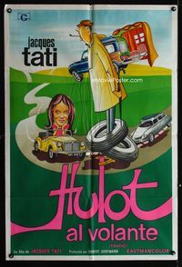 1m204 TRAFFIC Argentinean movie poster '71 great art of Jacques Tati as Mr. Hulot by Aler!