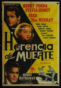 1m205 TRAIL OF THE LONESOME PINE Argentinean poster R40s Sylvia Sidney, Henry Fonda, Fred MacMurray