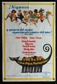 1m212 WHAT'S NEW PUSSYCAT Argentinean poster '65 art of Woody Allen, Peter O'Toole & sexy babes!