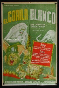 1m213 WHITE GORILLA Argentinean movie poster '45 wild savage African ape & other jungle animals!