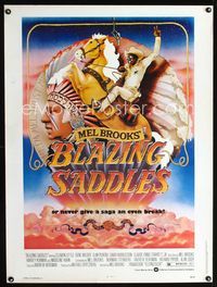 1n097 BLAZING SADDLES Thirty by Forty '74 classic Mel Brooks western, great John Alvin artwork!