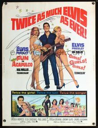 1n117 FUN IN ACAPULCO/GIRLS GIRLS GIRLS 30x40 poster '67 Elvis Presley with his guitar & sexy babes!