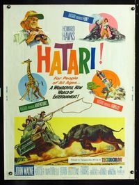 1n126 HATARI Thirty by Forty poster '62 John Wayne, Howard Hawks, great artwork images of Africa!