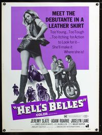 1n128 HELL'S BELLES Thirty by Forty poster '69 sexy too young too tough biker babe in leather skirt!