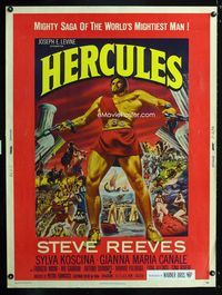 1n129 HERCULES Thirty by Forty poster '59 great artwork of the world's mightiest man Steve Reeves!